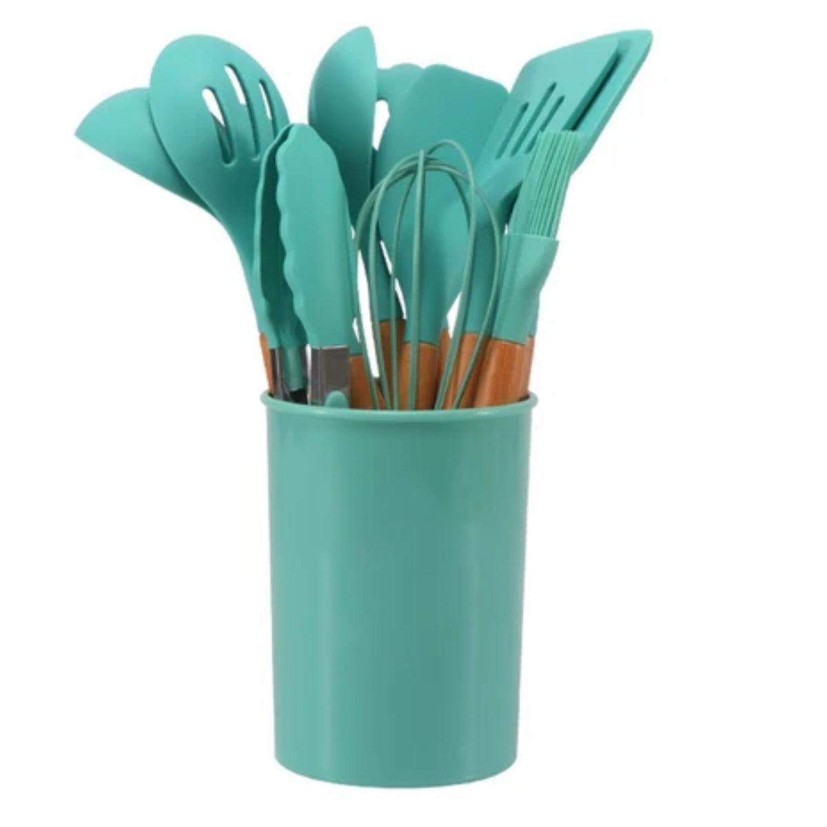 Silicone Kitchen Cooking Utensils Set With Spatulas Ladles Tongs Turner And Whisk