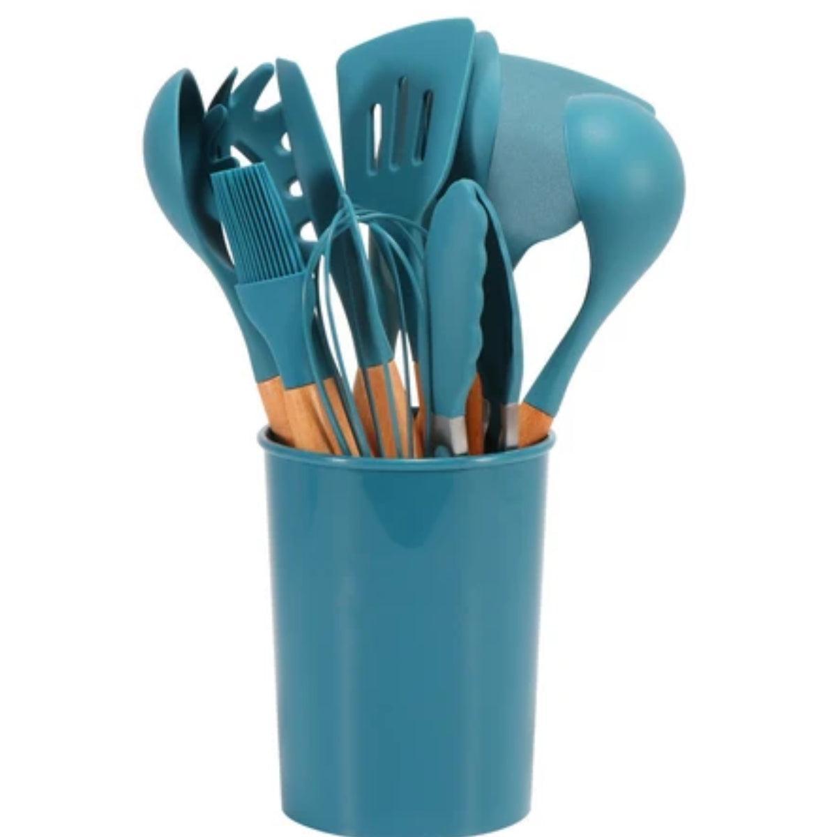Silicone Kitchen Cooking Utensils Set With Spatulas Ladles Tongs Turner And Whisk