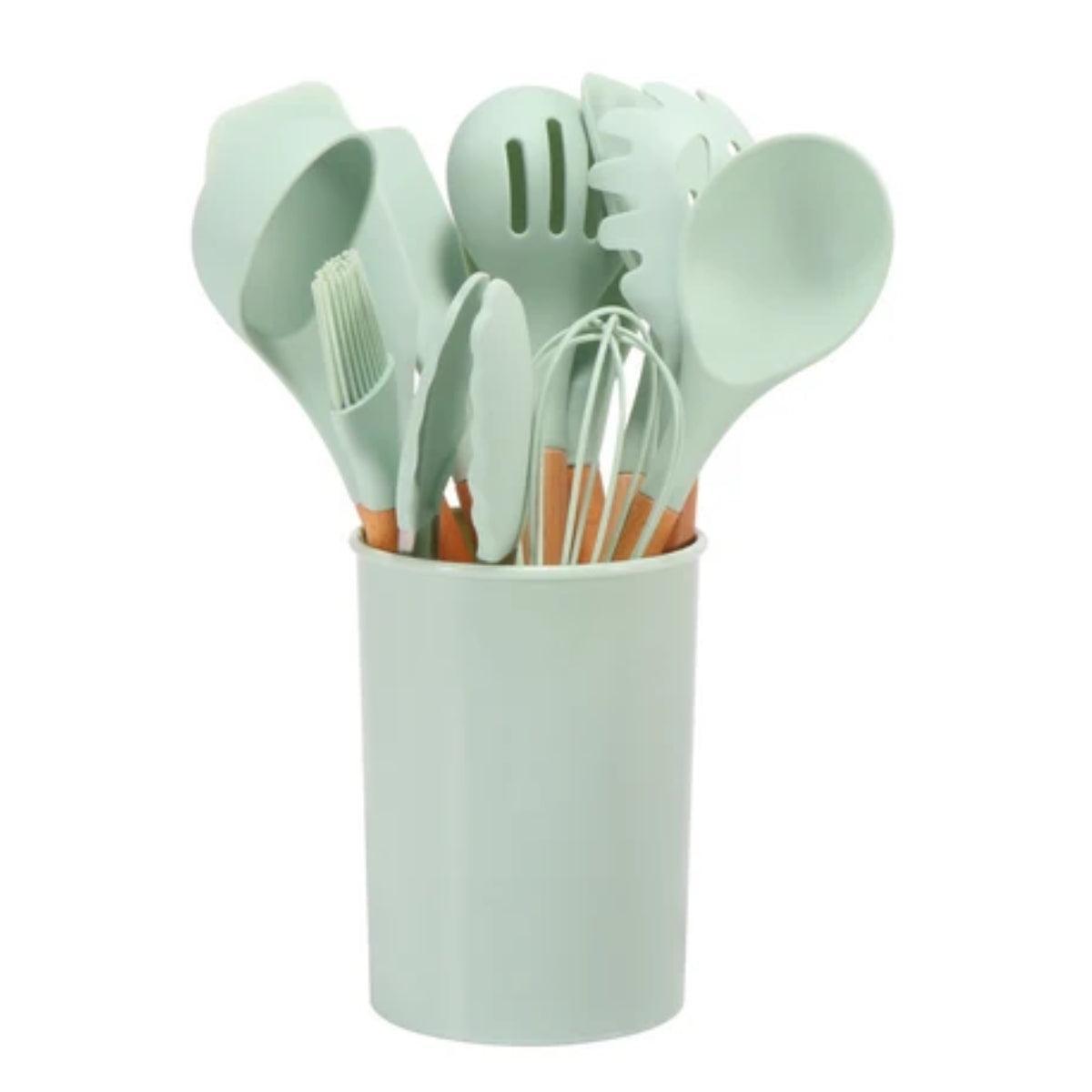 Silicone Kitchen Cooking Utensils Set With Spatulas Ladles Tongs Turner And Whisk