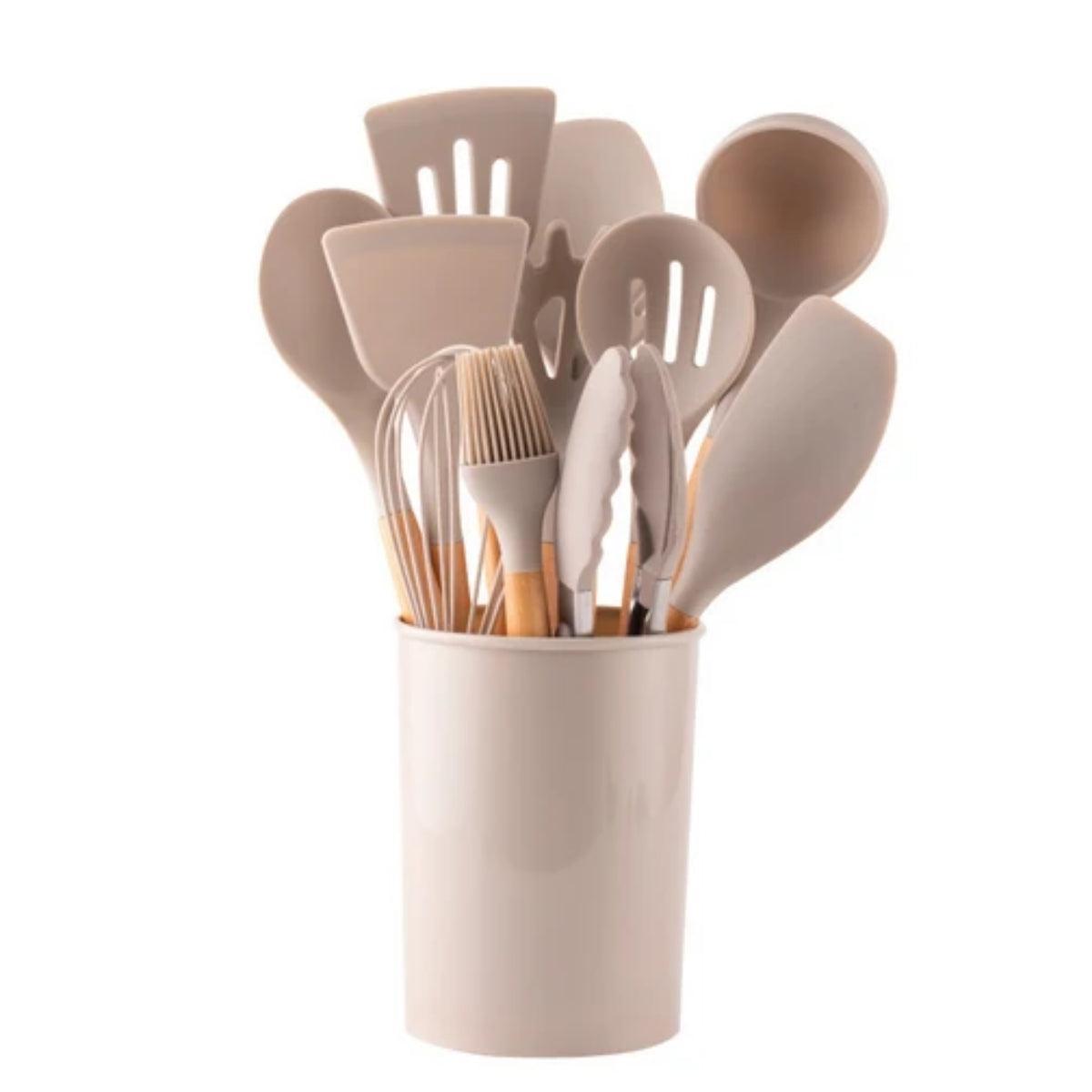 Silicone Kitchen Cooking Utensils Set With Spatulas Ladles Tongs Turner And Whisk