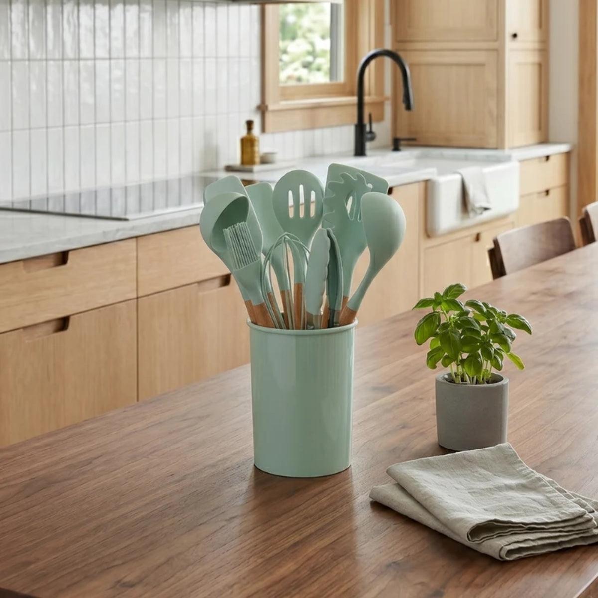 Silicone Kitchen Cooking Utensils Set With Spatulas Ladles Tongs Turner And Whisk