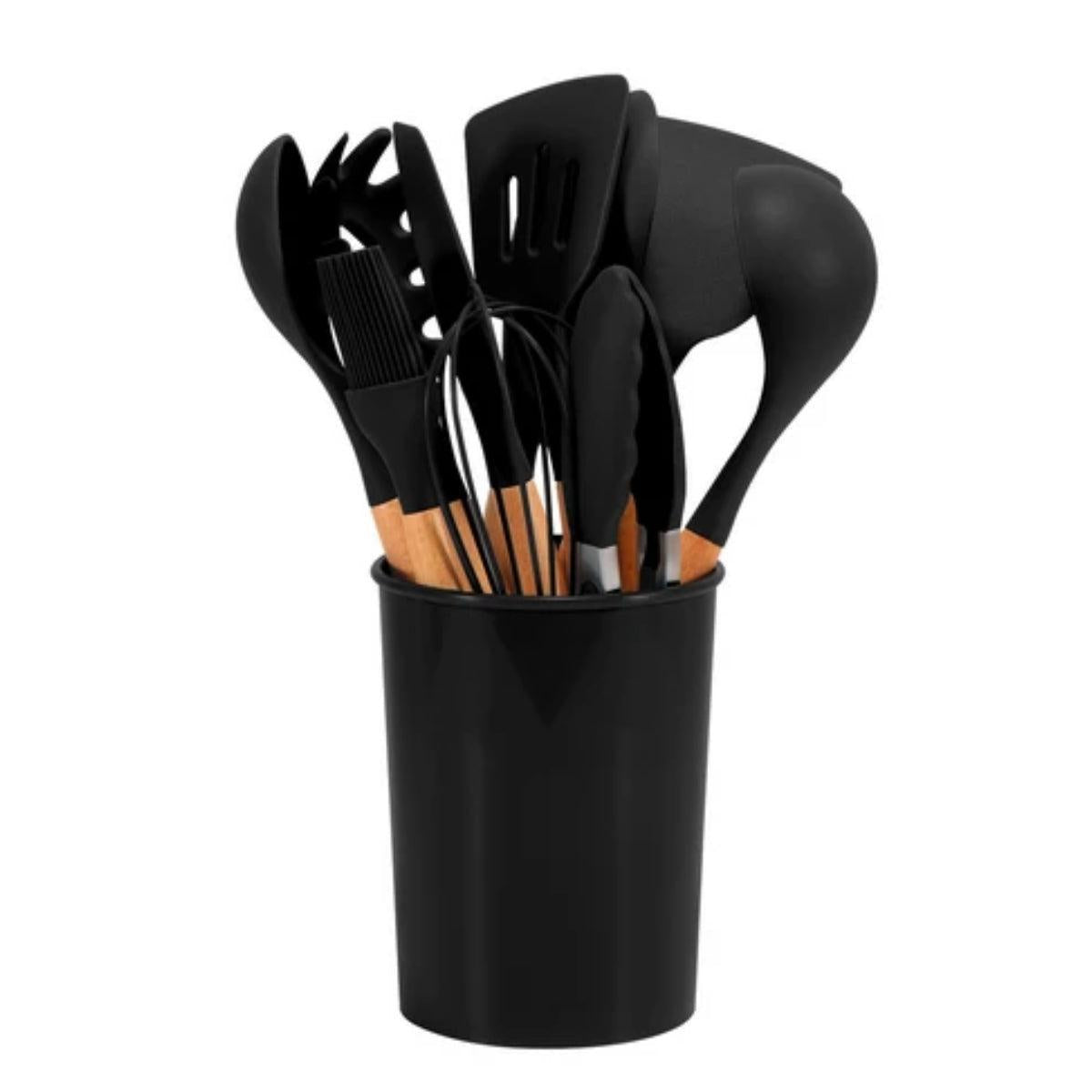 Silicone Kitchen Cooking Utensils Set With Spatulas Ladles Tongs Turner And Whisk