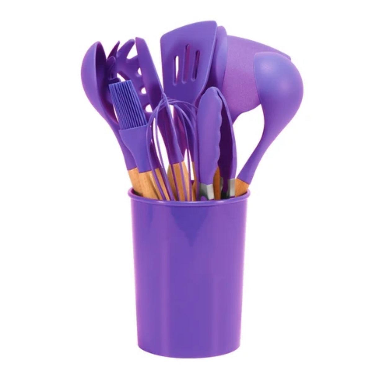 Silicone Kitchen Cooking Utensils Set With Spatulas Ladles Tongs Turner And Whisk