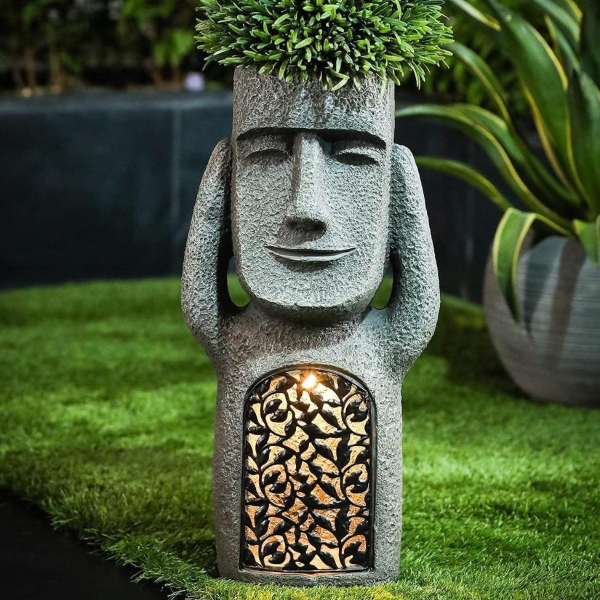 Solar Powered Easter Island Statue Yard Lights For Outdoor Gardens
