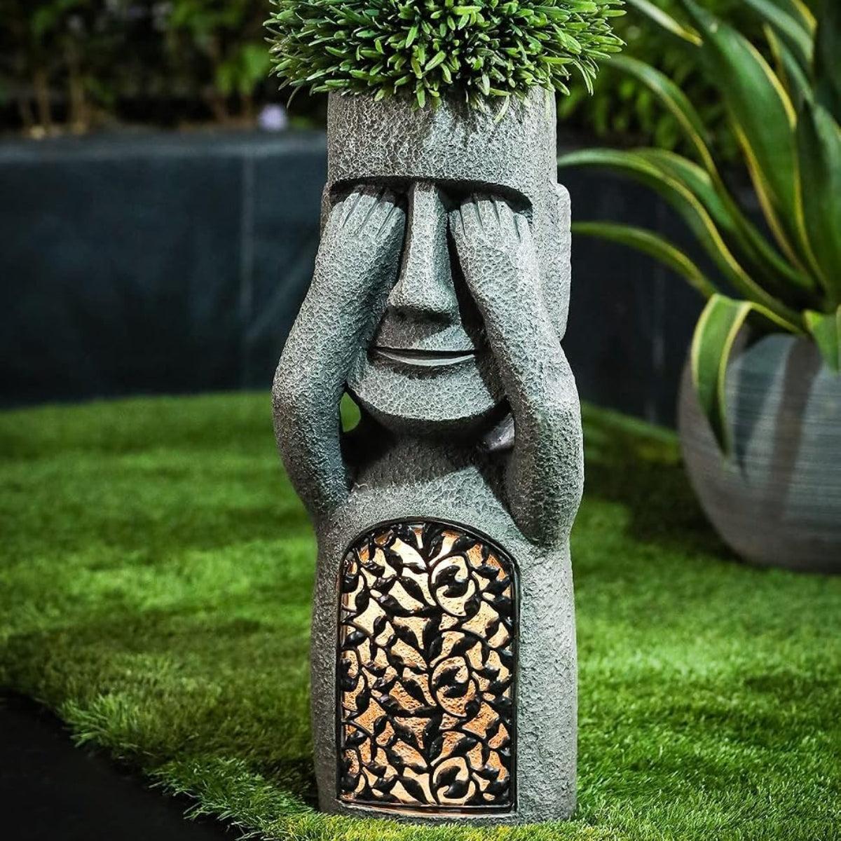 Solar Powered Easter Island Statue Yard Lights For Outdoor Gardens