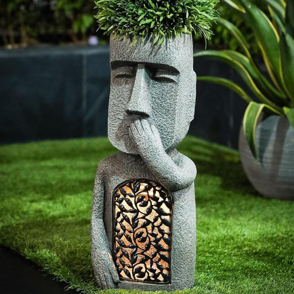 Solar Powered Easter Island Statue Yard Lights For Outdoor Gardens