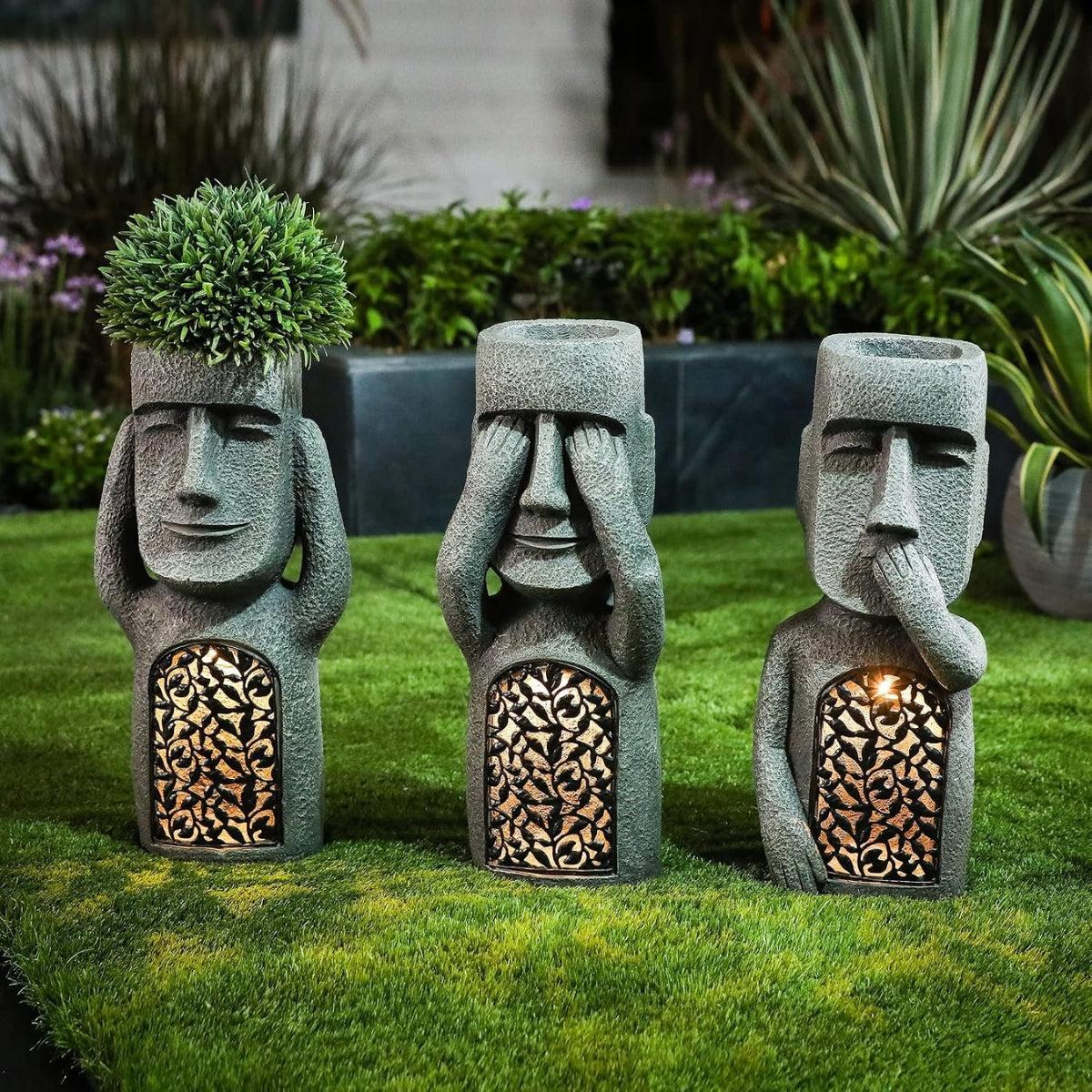 Solar Powered Easter Island Statue Yard Lights For Outdoor Gardens