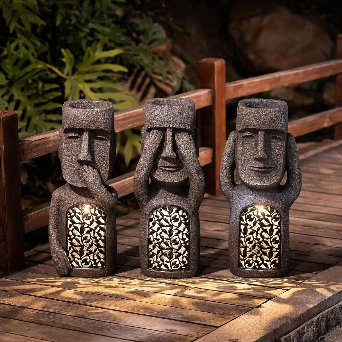 Solar Powered Easter Island Statue Yard Lights For Outdoor Gardens