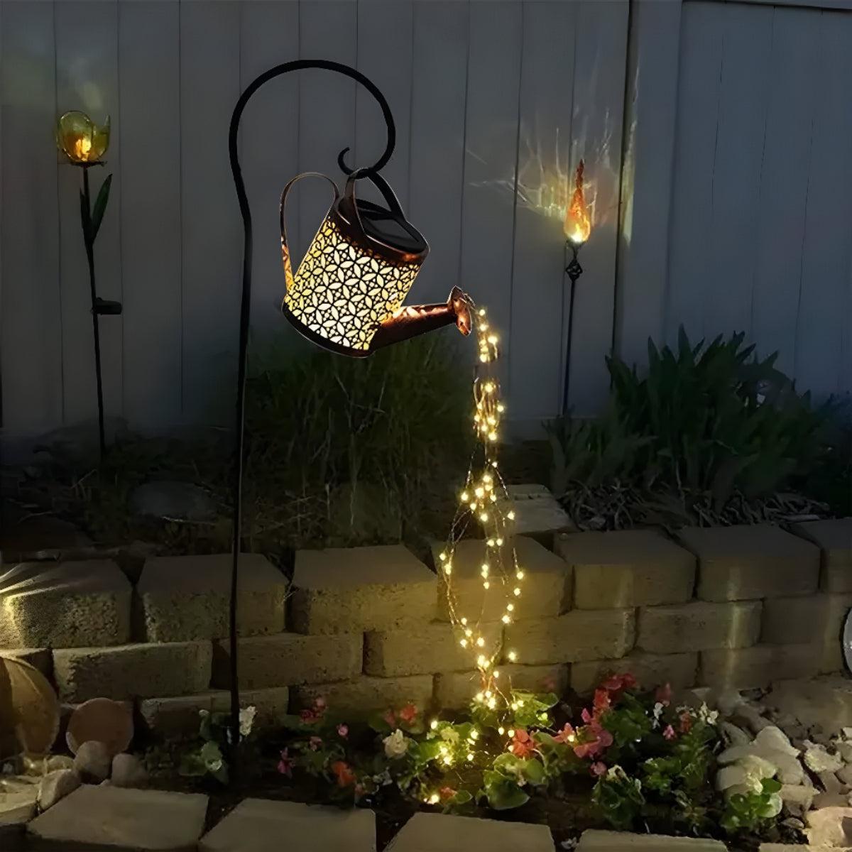 Solar Powered Garden Light With Cascading Watering Can Style