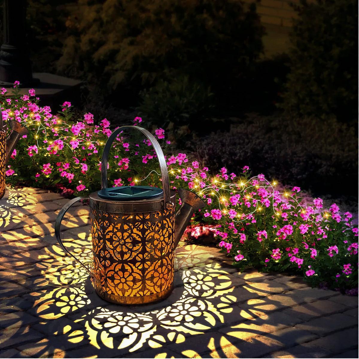 Solar Powered Garden Light With Cascading Watering Can Style