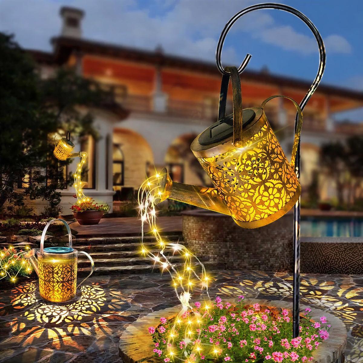 Solar Powered Garden Light With Cascading Watering Can Style