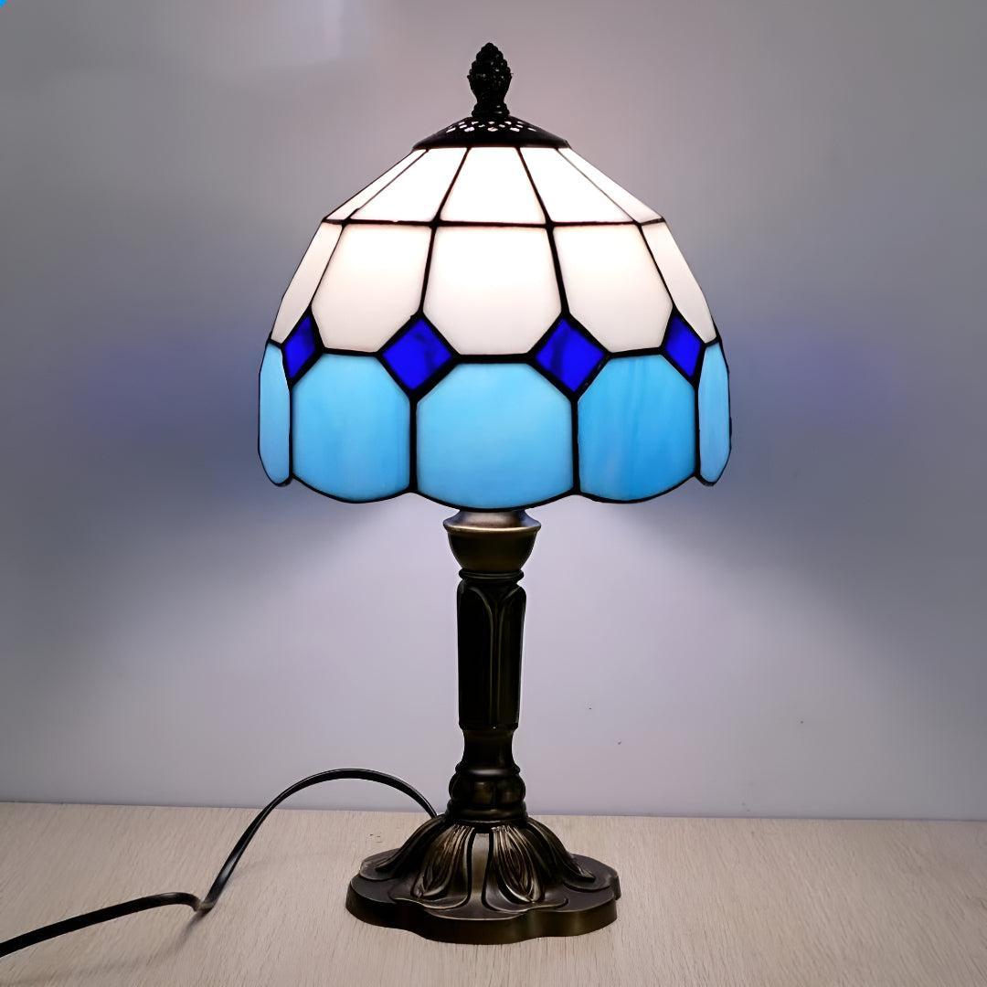 Stained Tiffany Style Glass Table Lamp With Warm LED Light