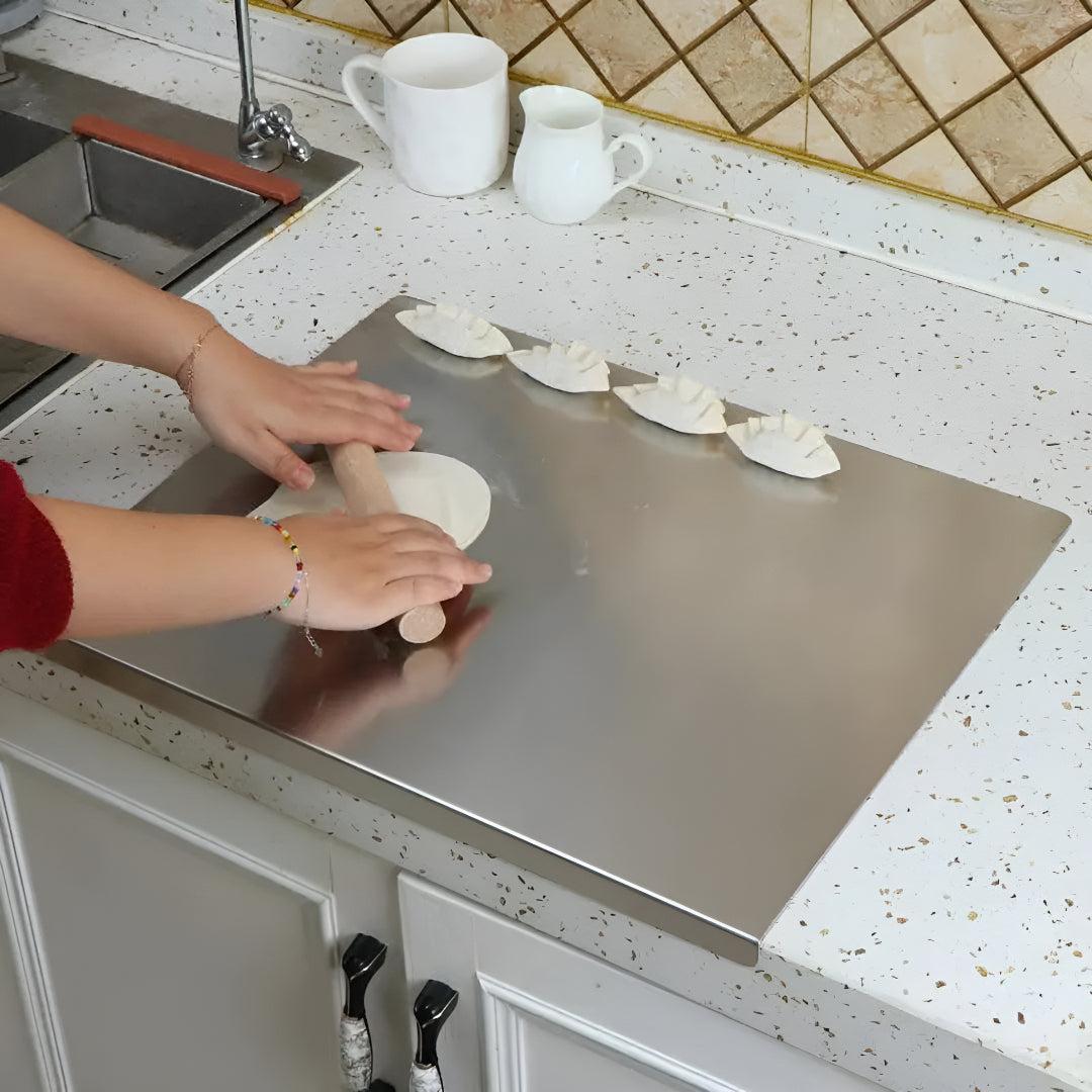 Stainless Steel Cutting Board with Spill Guard for Clean Food Prep