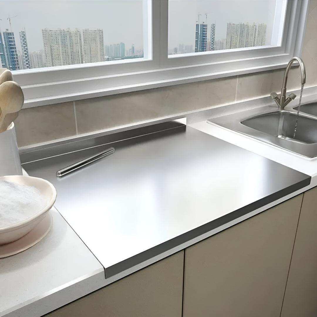 Stainless Steel Cutting Board with Spill Guard for Clean Food Prep
