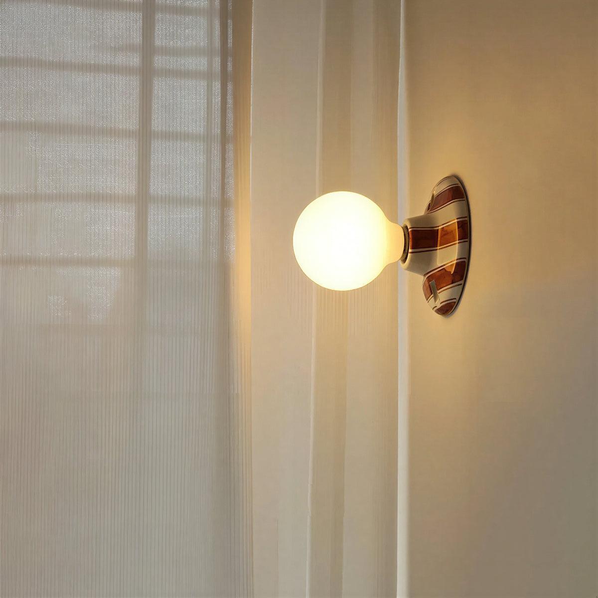 Striped Flush Mount Wall Light With Globe Bulb Design