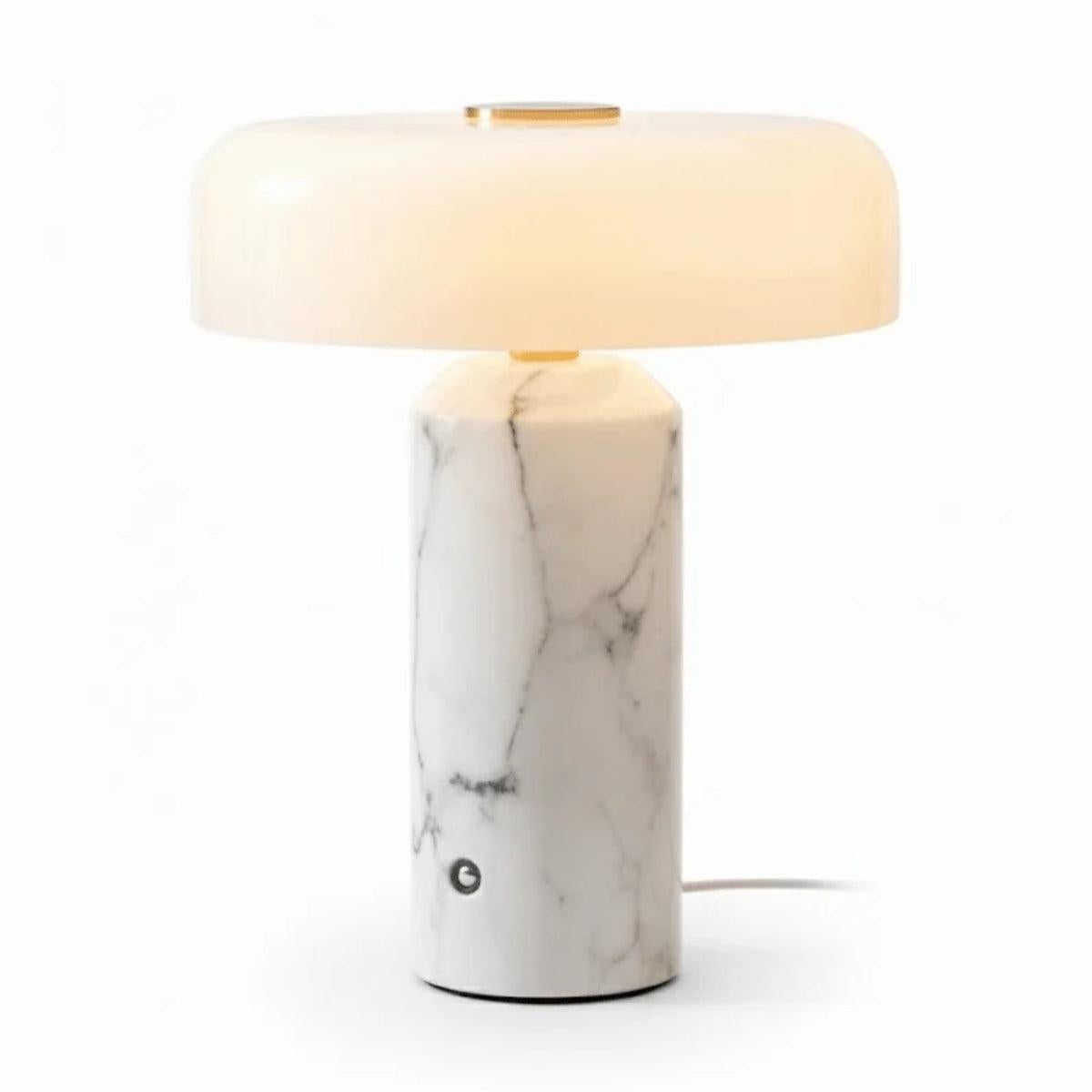 Table Lamp With Opaline Glass Shade And Marble Base