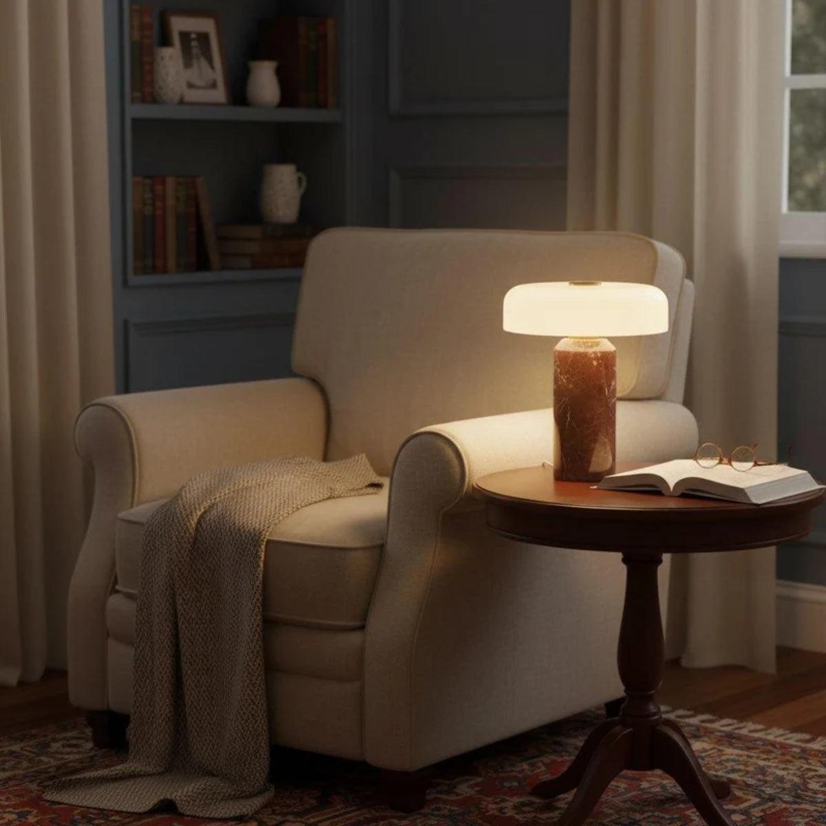 Table Lamp With Opaline Glass Shade And Marble Base
