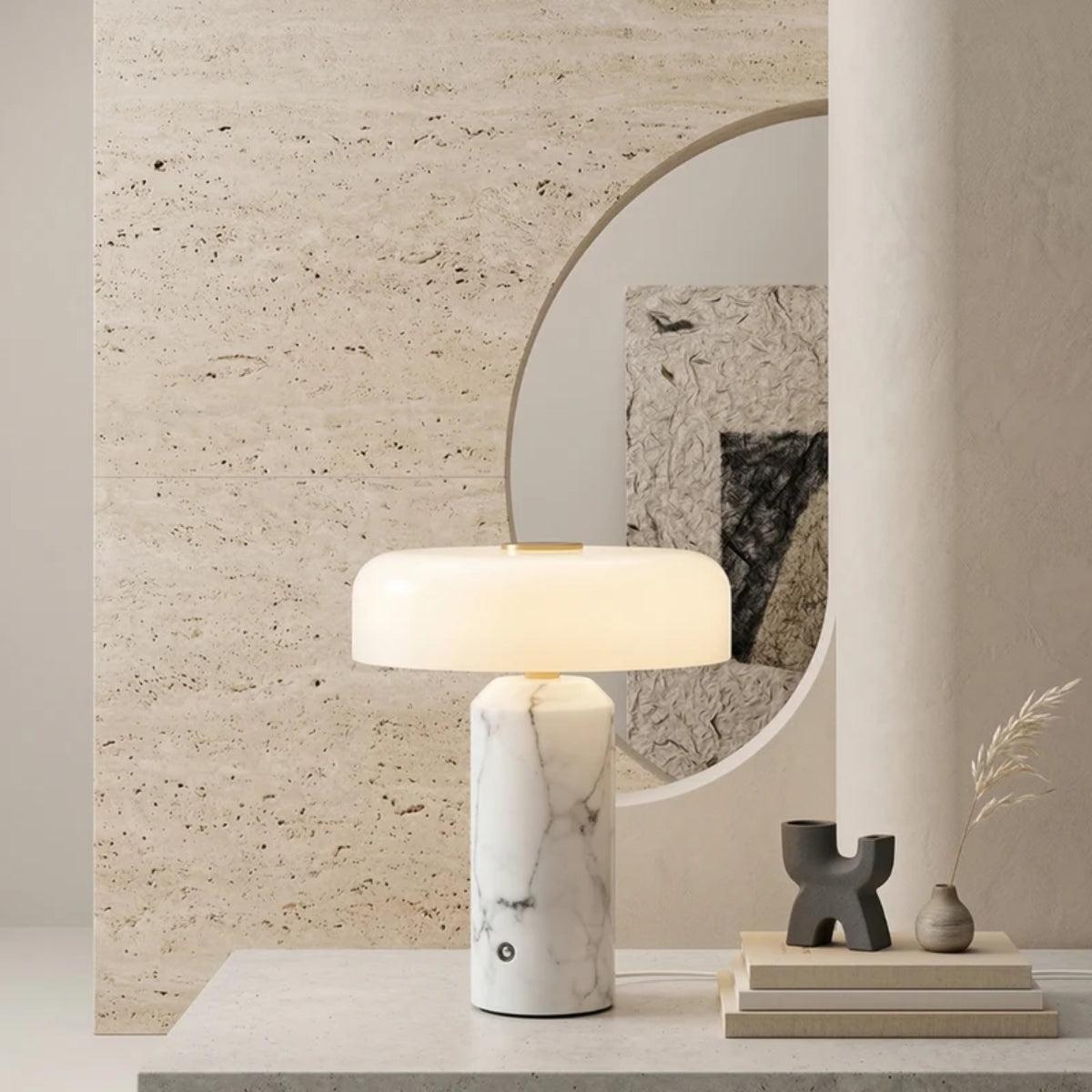 Table Lamp With Opaline Glass Shade And Marble Base