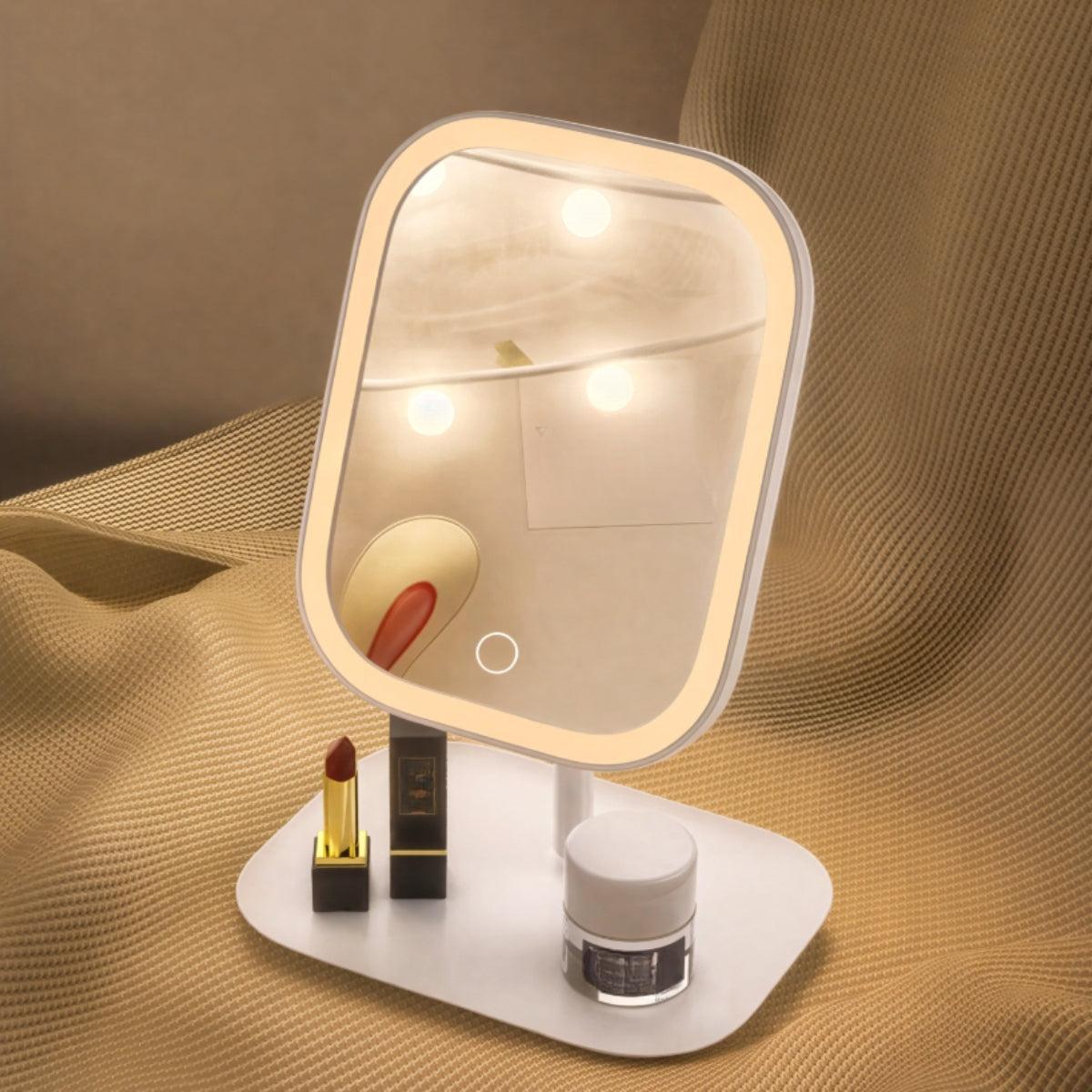Tabletop Vanity Mirror With Light And Rotating Desk Mount For Makeup