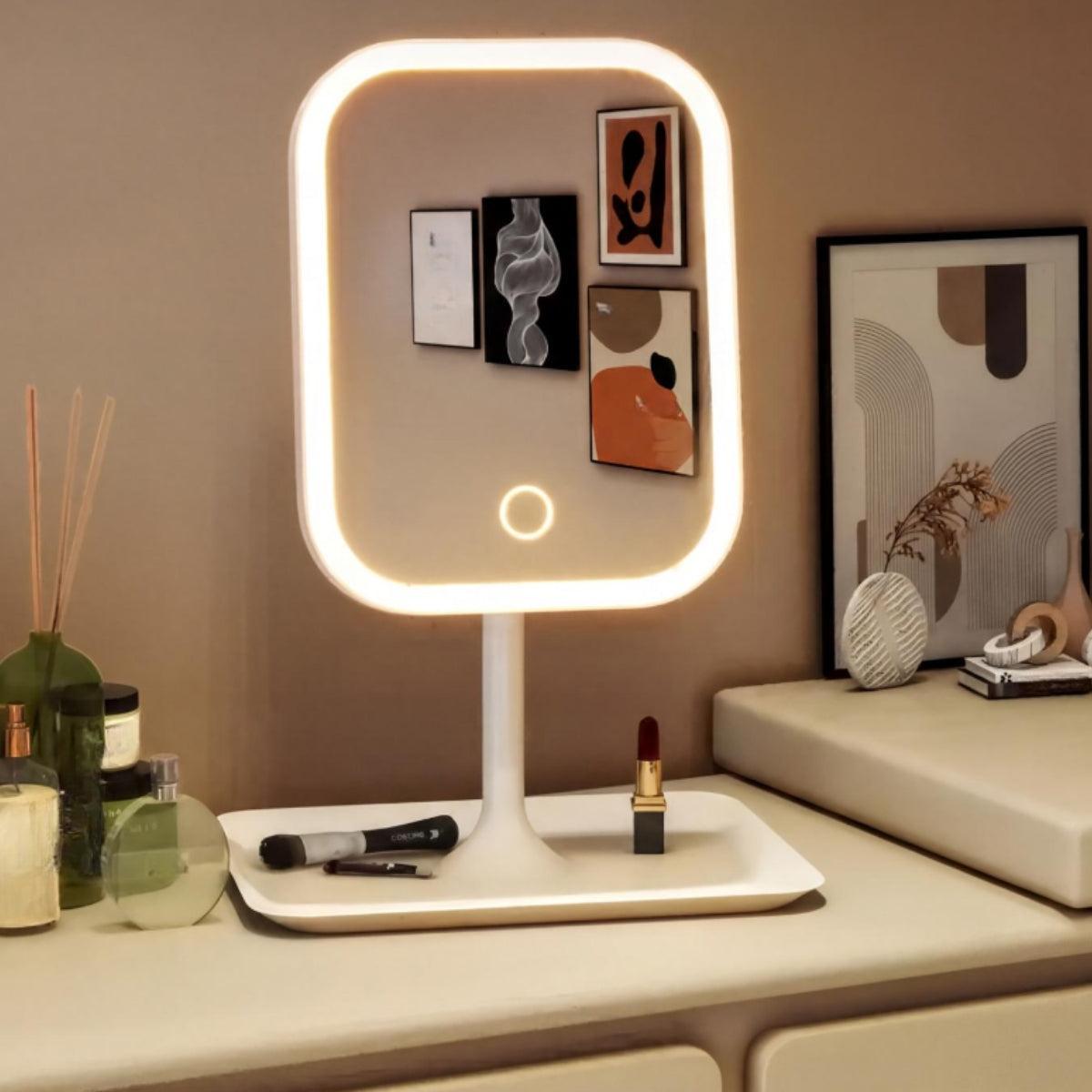Tabletop Vanity Mirror With Light And Rotating Desk Mount For Makeup