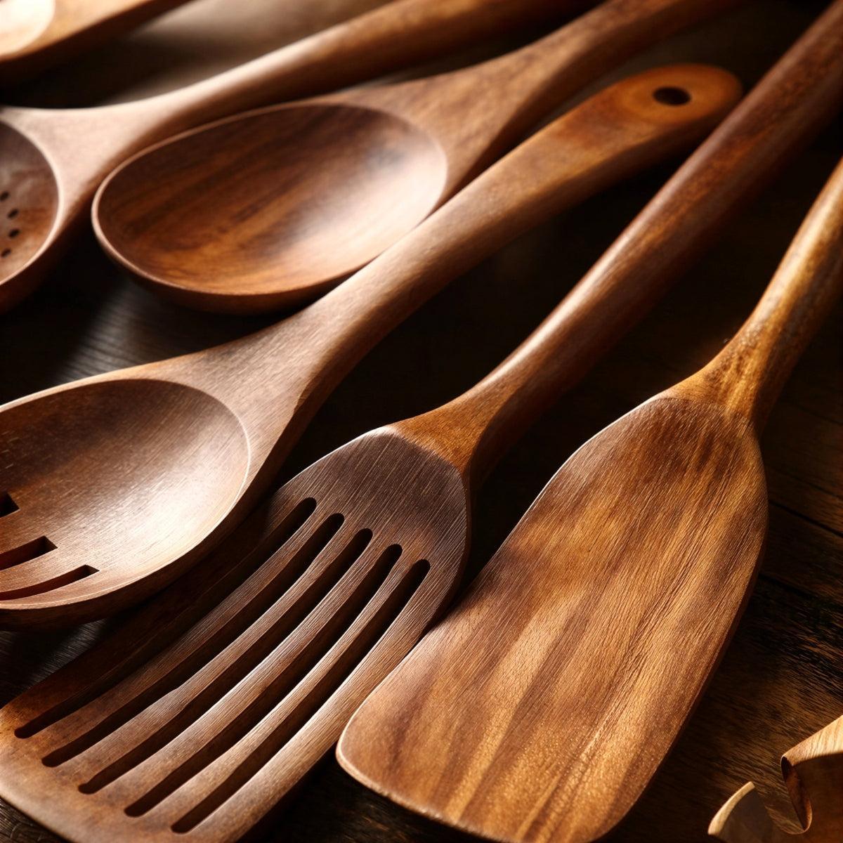 Teak Kitchen Utensils With Wooden Spoon Set For Cooking