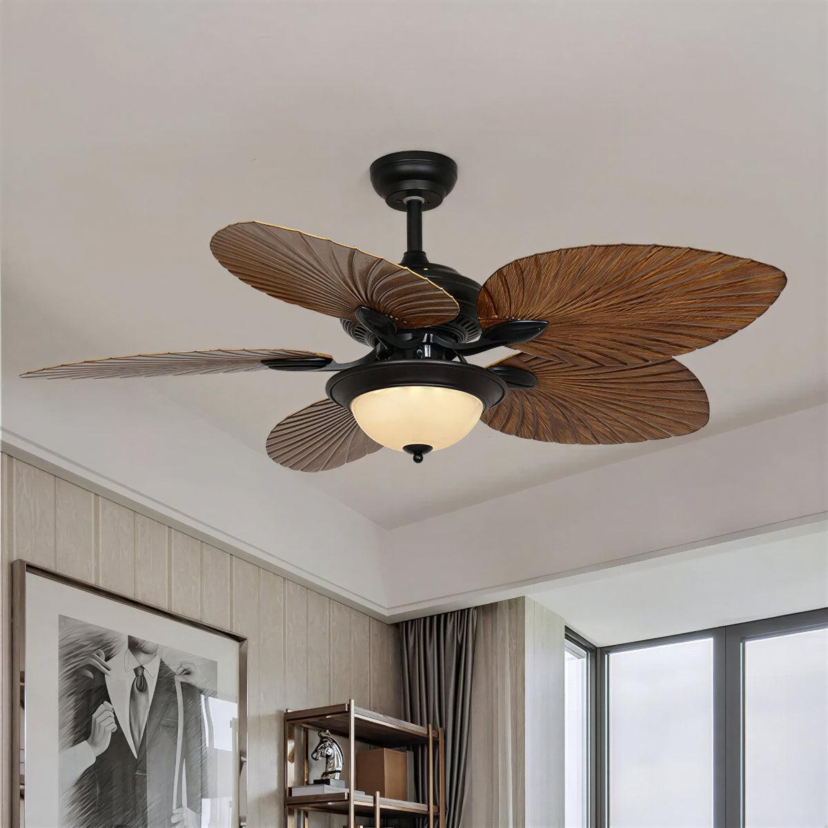 Tropical Leaf Bladed Ceiling Fan With Light