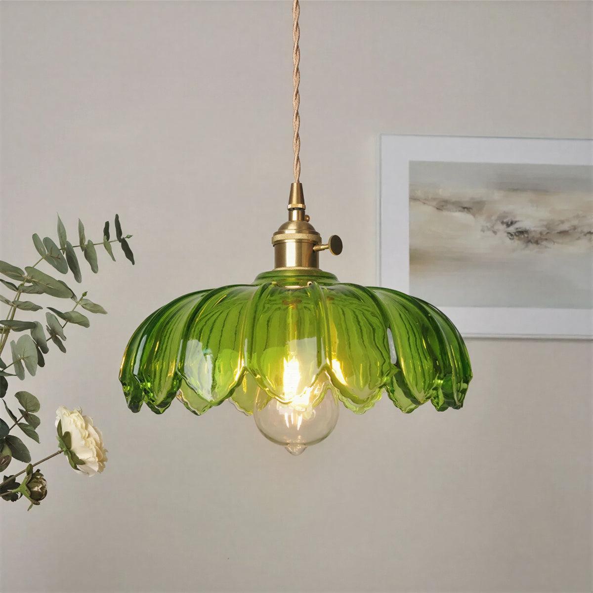 Vintage Glazed Pendant Light With Floral Shade And Soft Glow