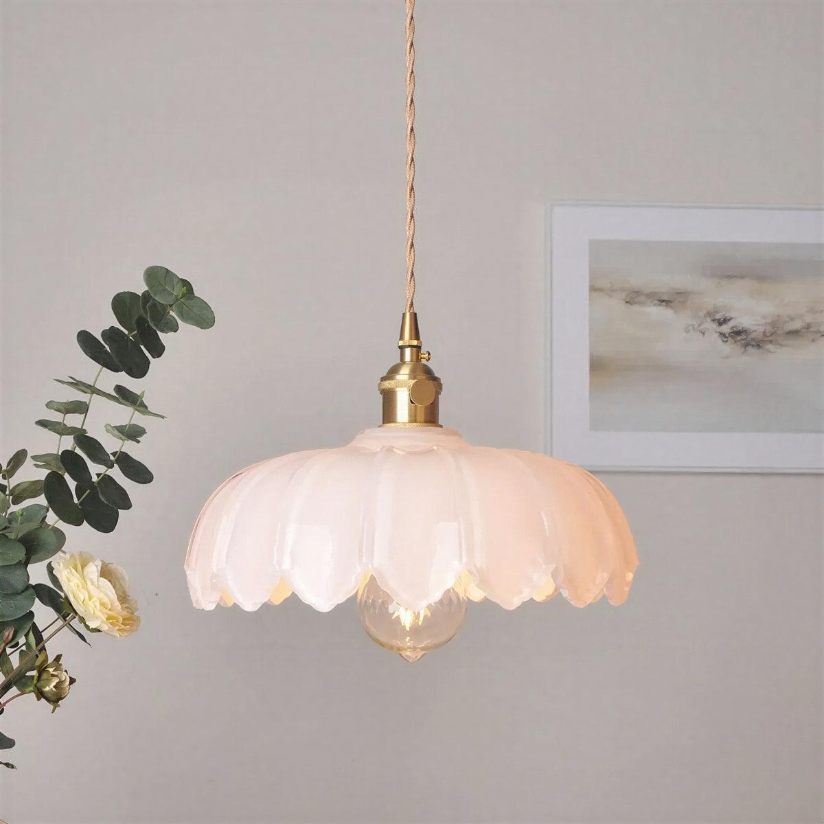 Vintage Glazed Pendant Light With Floral Shade And Soft Glow