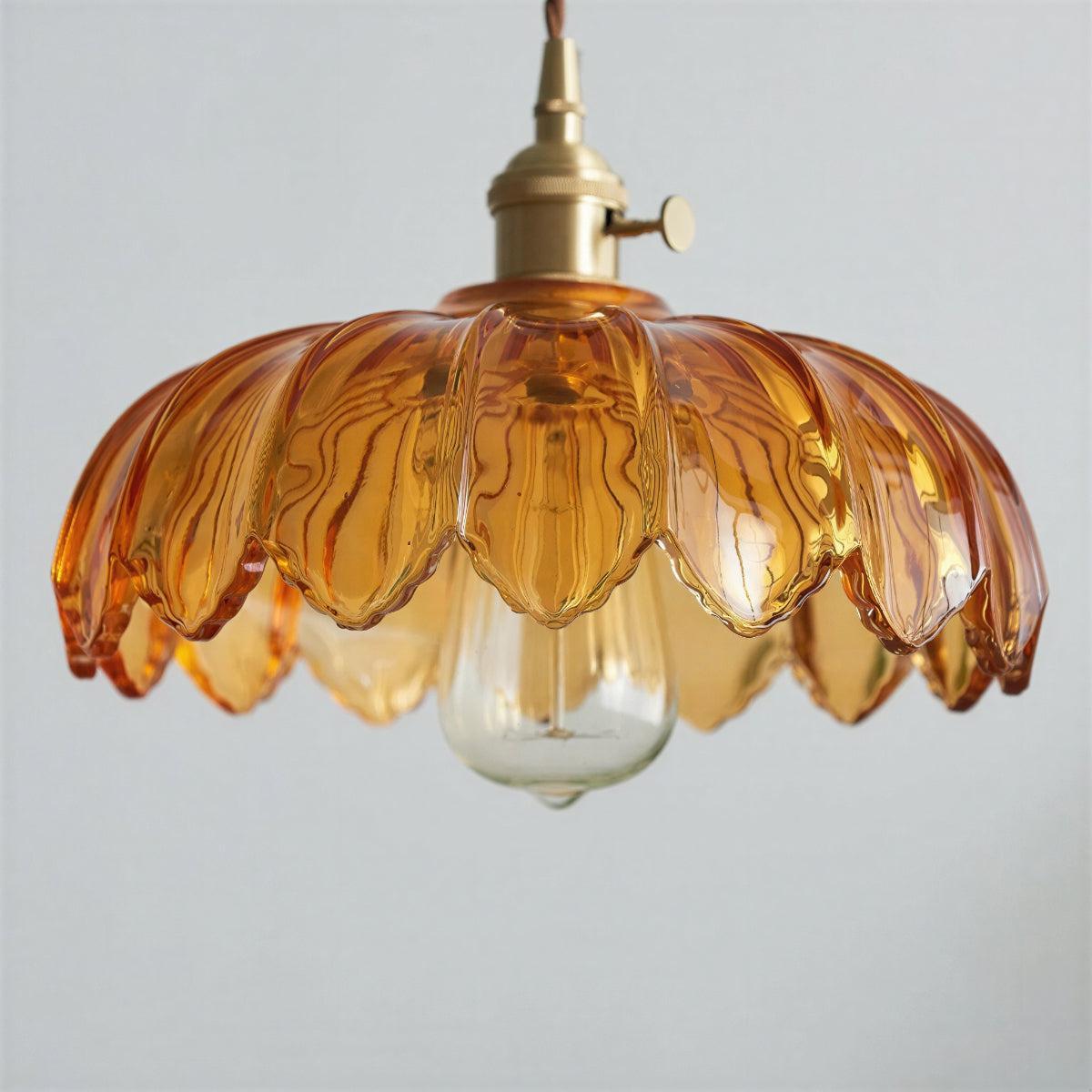 Vintage Glazed Pendant Light With Floral Shade And Soft Glow
