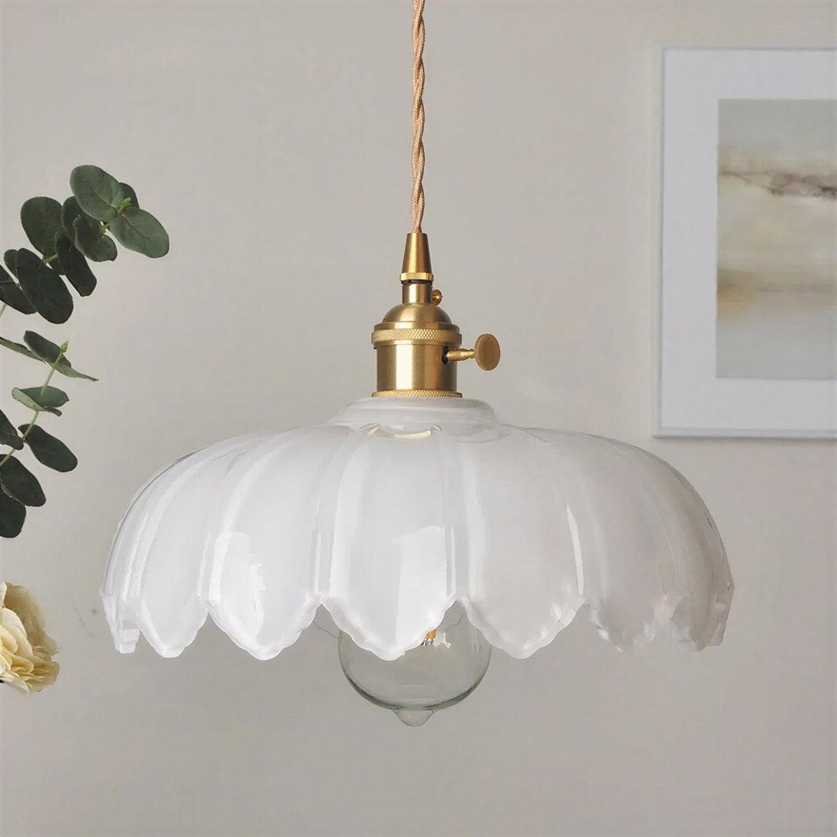 Vintage Glazed Pendant Light With Floral Shade And Soft Glow