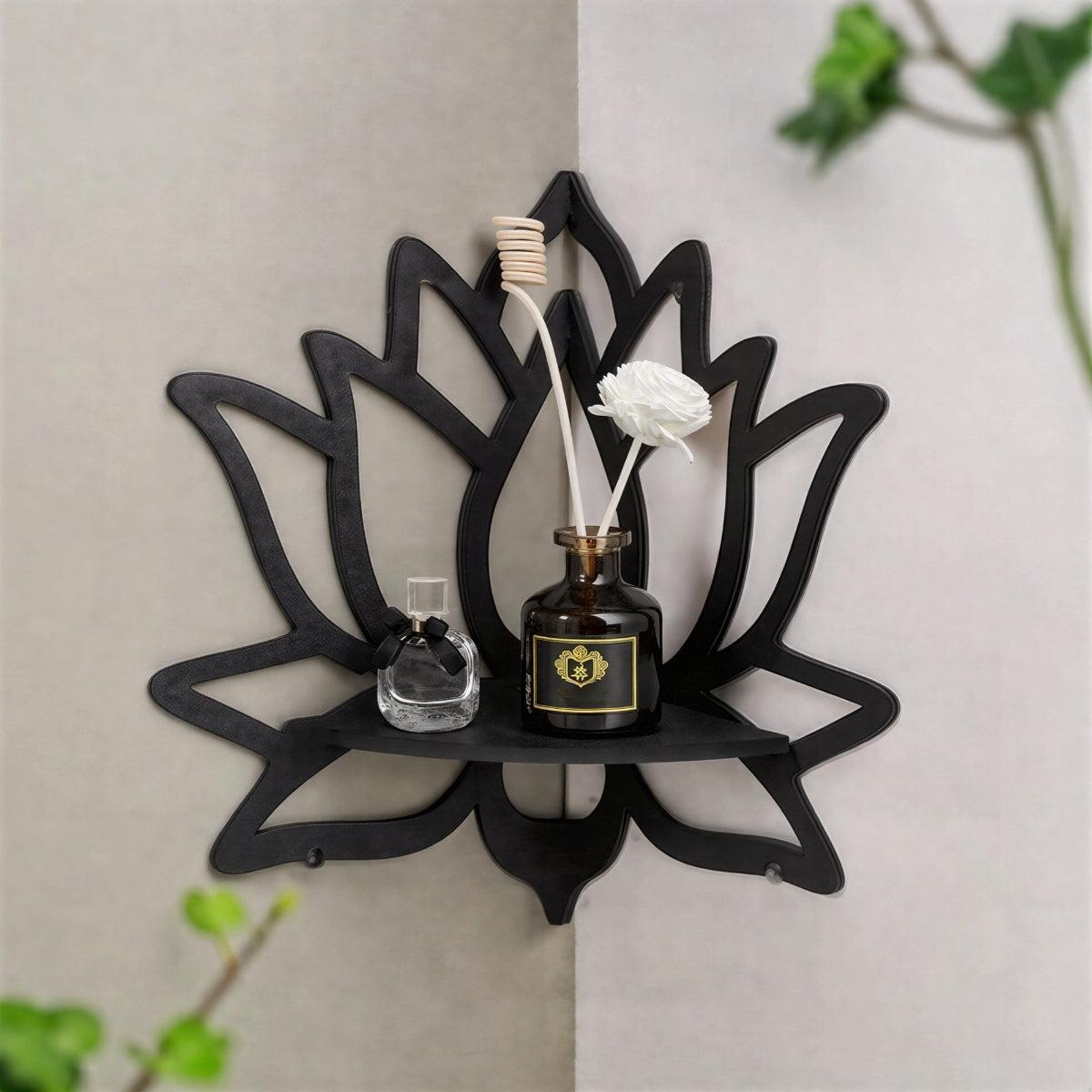 Wall Mounted Floating Lotus Flower Corner Shelf With Crystal Display Holder