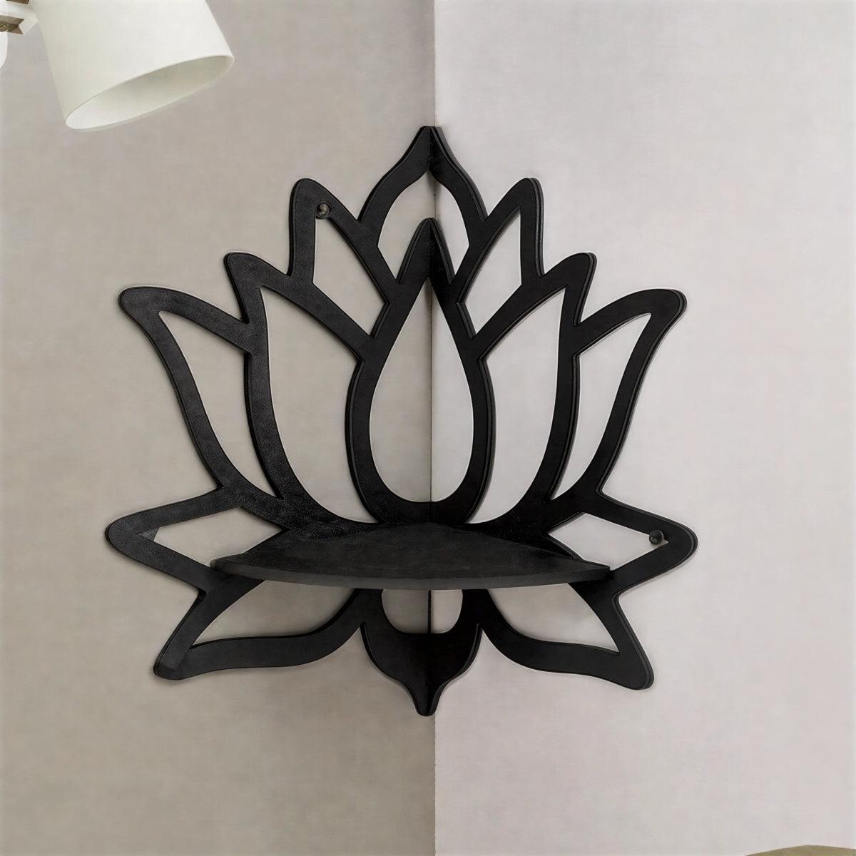 Wall Mounted Floating Lotus Flower Corner Shelf With Crystal Display Holder