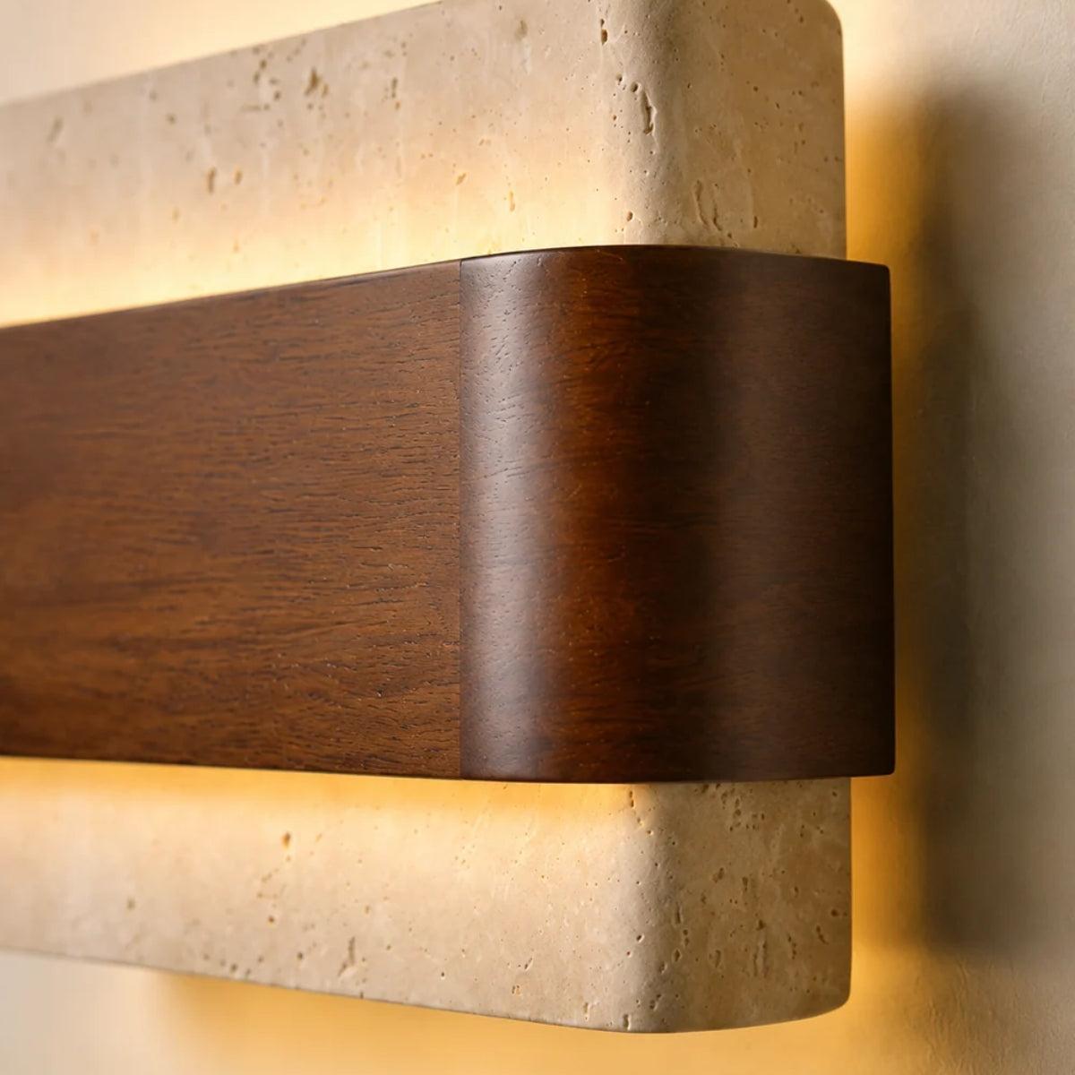 Wall Mounted Stone And Wood Styled Sconce Lighting Fixture