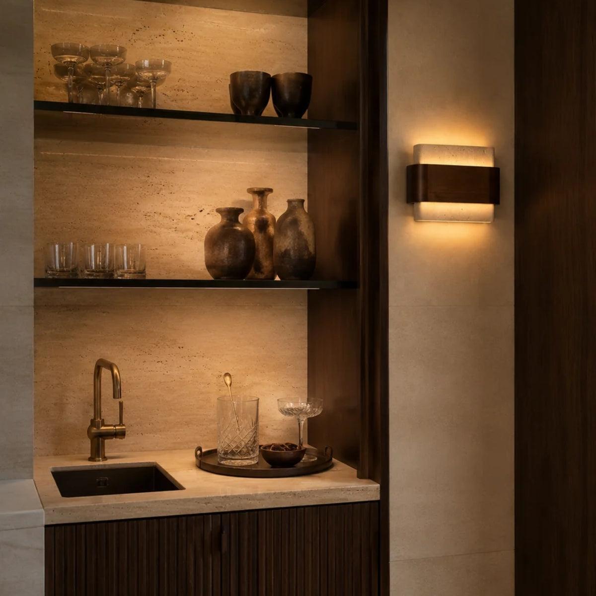 Wall Mounted Stone And Wood Styled Sconce Lighting Fixture