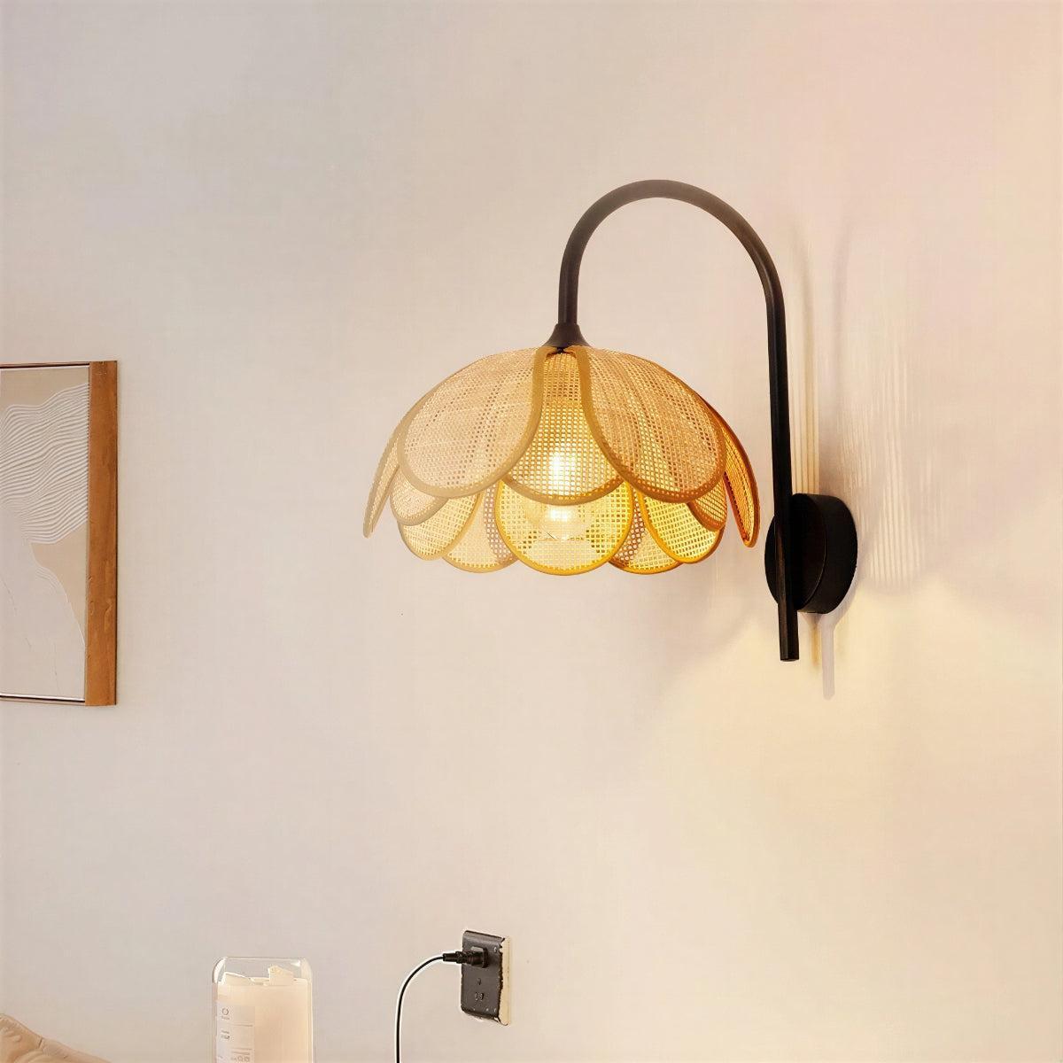 Wall Sconce Light with Bloom Rattan Design