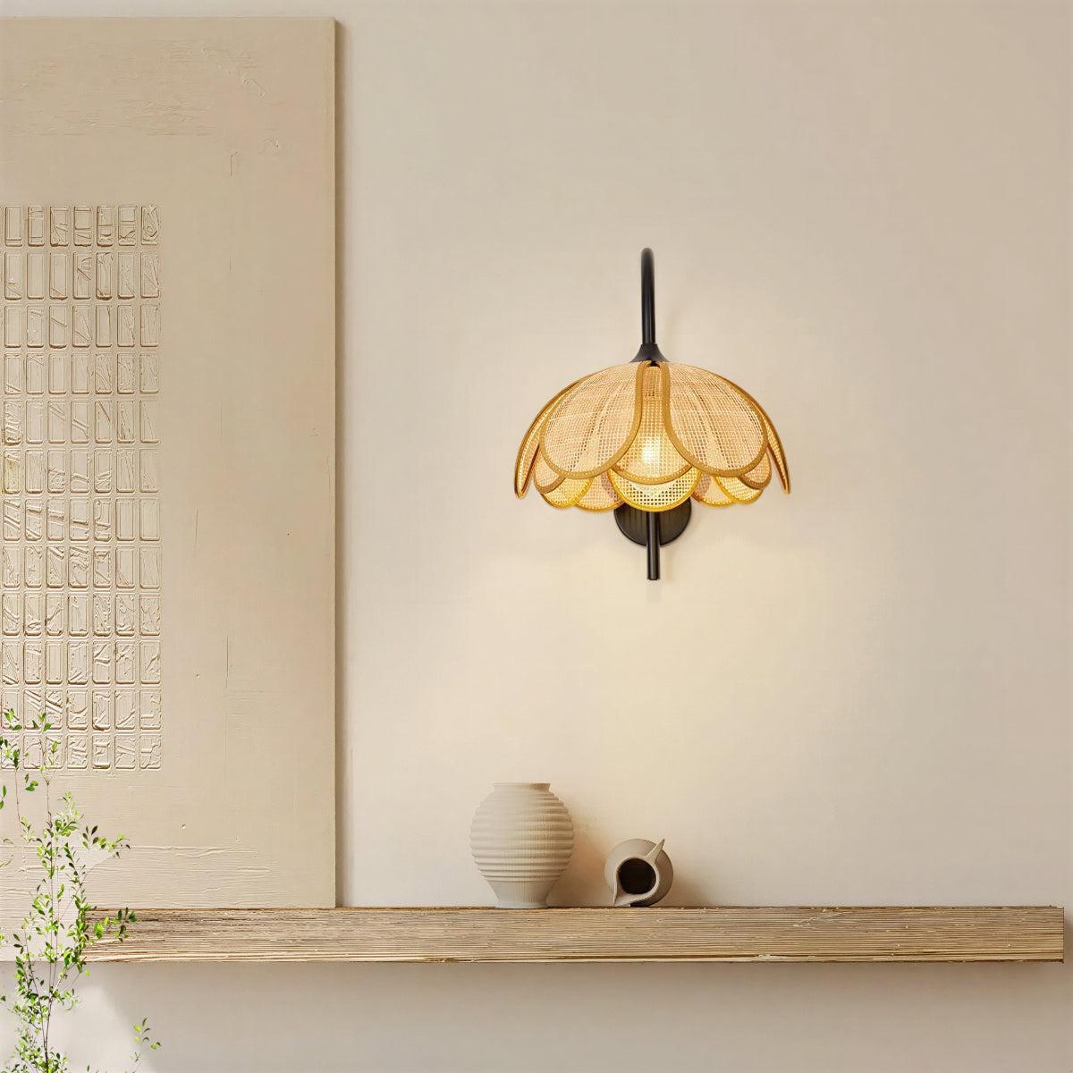 Wall Sconce Light with Bloom Rattan Design