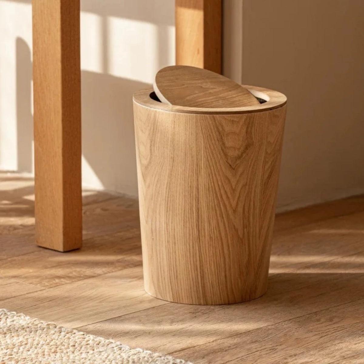 Wood Styled Trash Can Garbage Bin With Dual Layer And Hidden Bag Design