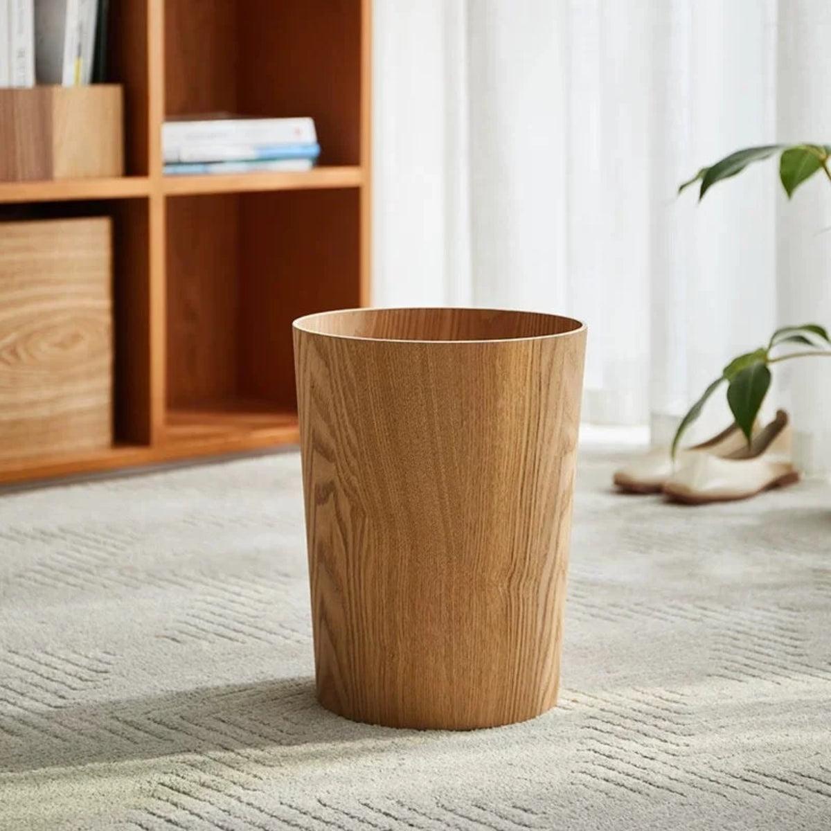 Wood Styled Trash Can Garbage Bin With Dual Layer And Hidden Bag Design