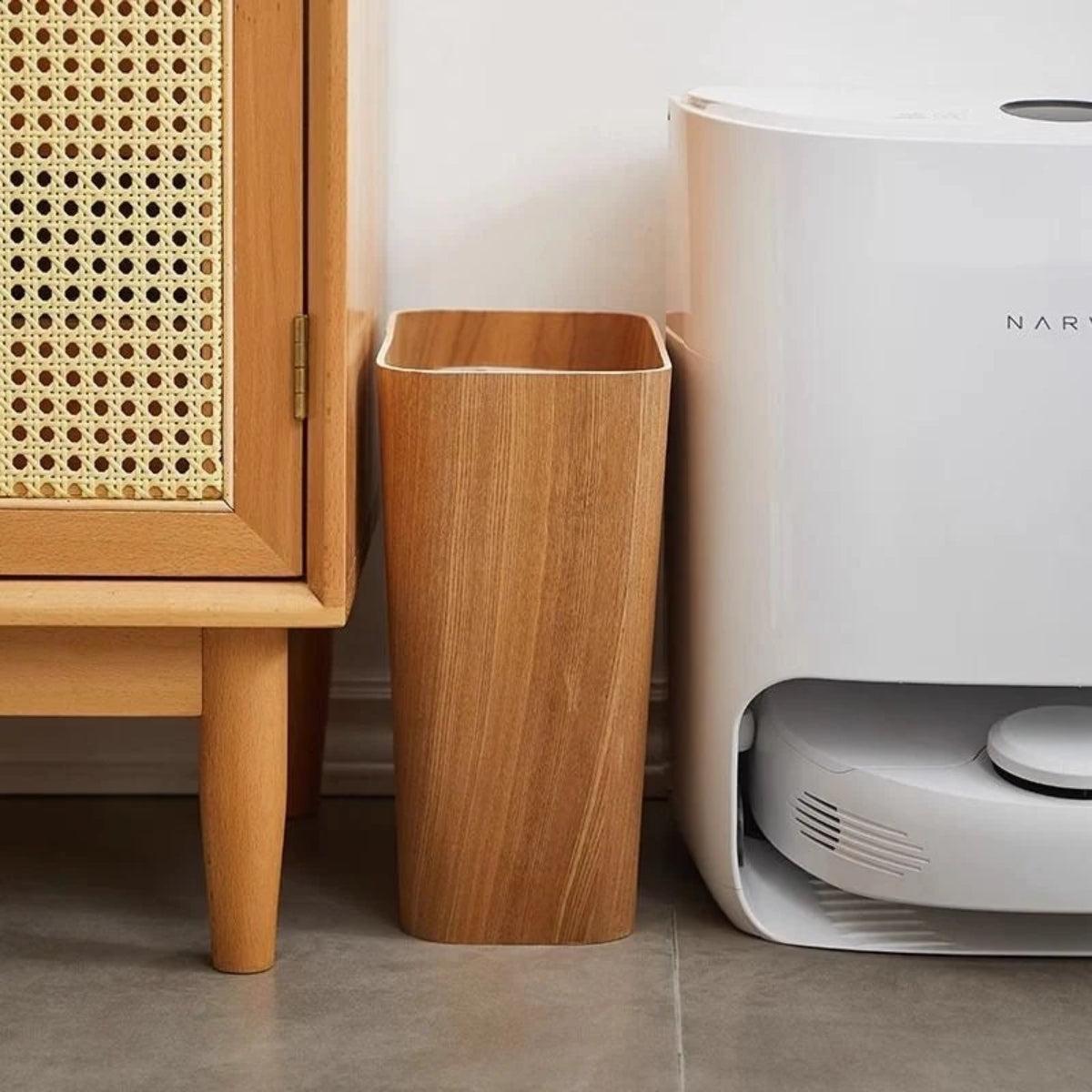 Wood Styled Trash Can Garbage Bin With Dual Layer And Hidden Bag Design