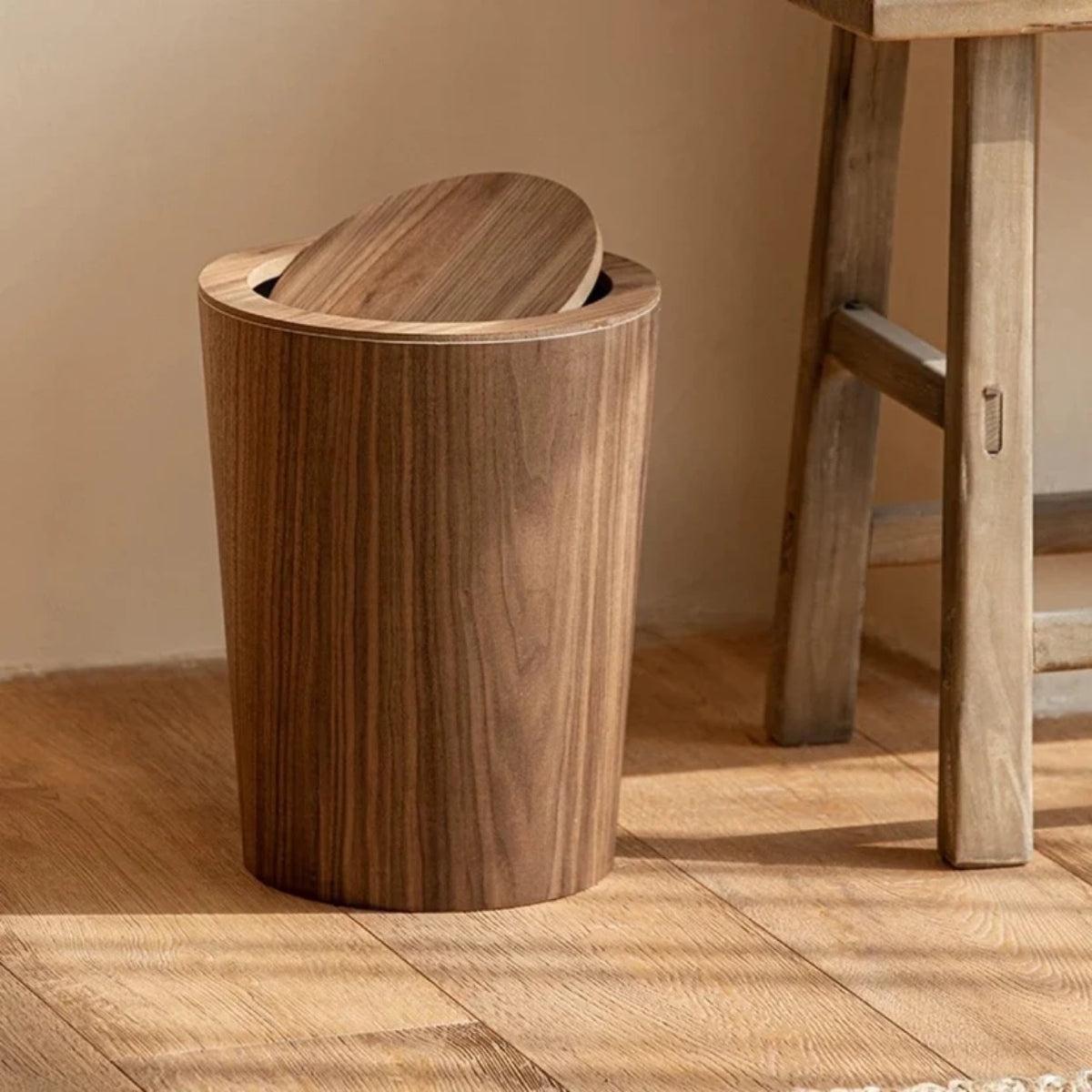 Wood Styled Trash Can Garbage Bin With Dual Layer And Hidden Bag Design