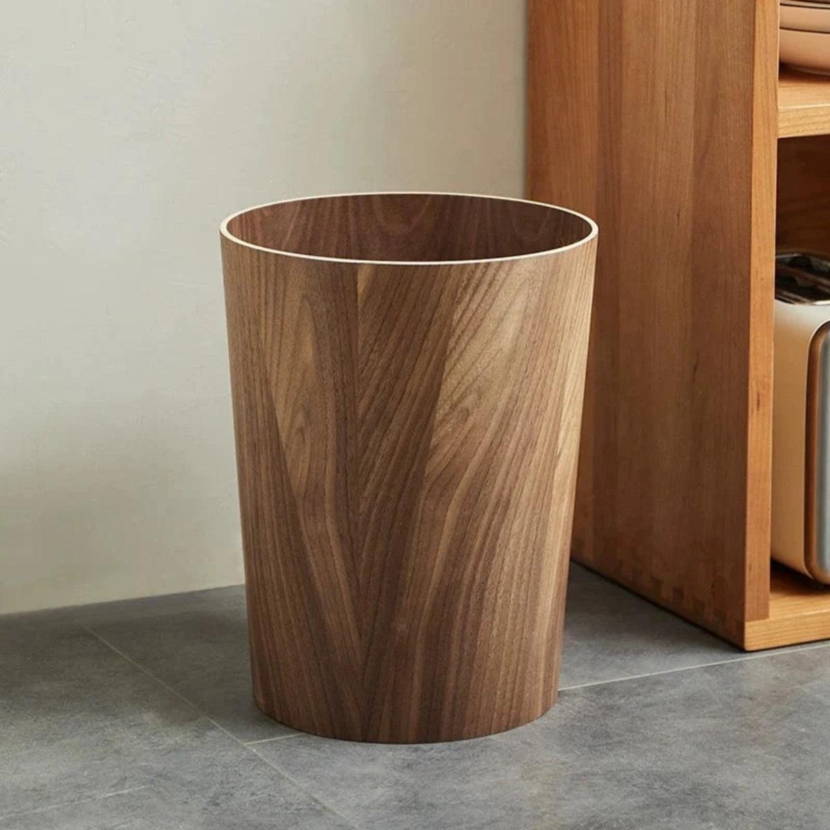 Wood Styled Trash Can Garbage Bin With Dual Layer And Hidden Bag Design