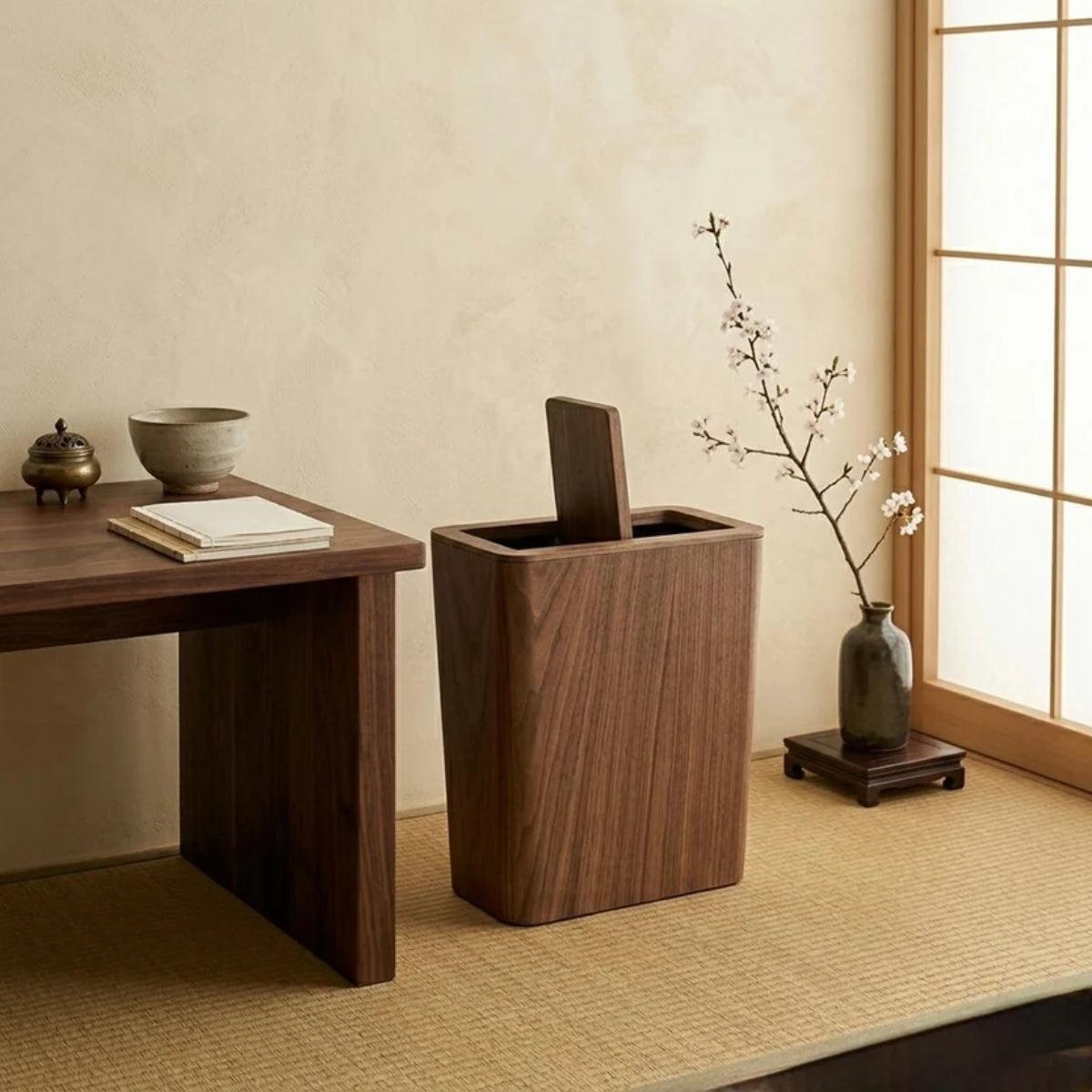 Wood Styled Trash Can Garbage Bin With Dual Layer And Hidden Bag Design