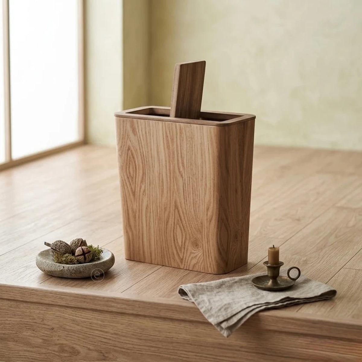 Wood Styled Trash Can Garbage Bin With Dual Layer And Hidden Bag Design