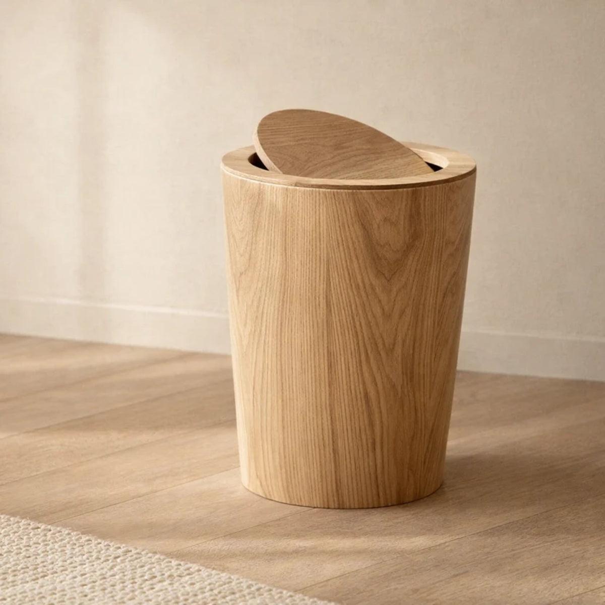 Wood Styled Trash Can Garbage Bin With Dual Layer And Hidden Bag Design